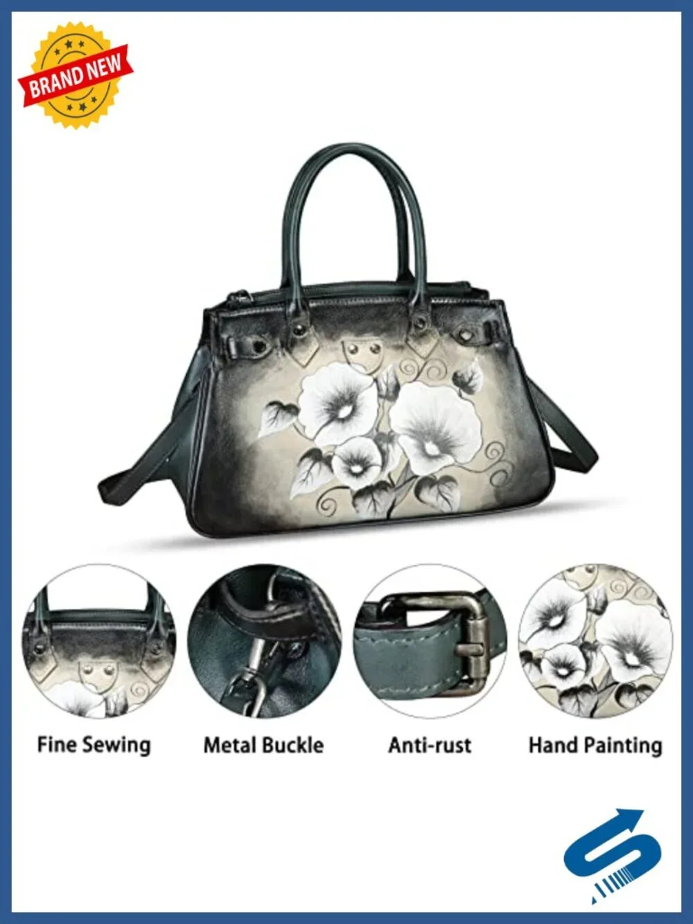 Hand Painted Genuine Leather Satchel Handbag Top Handle Crossbody Work Tote